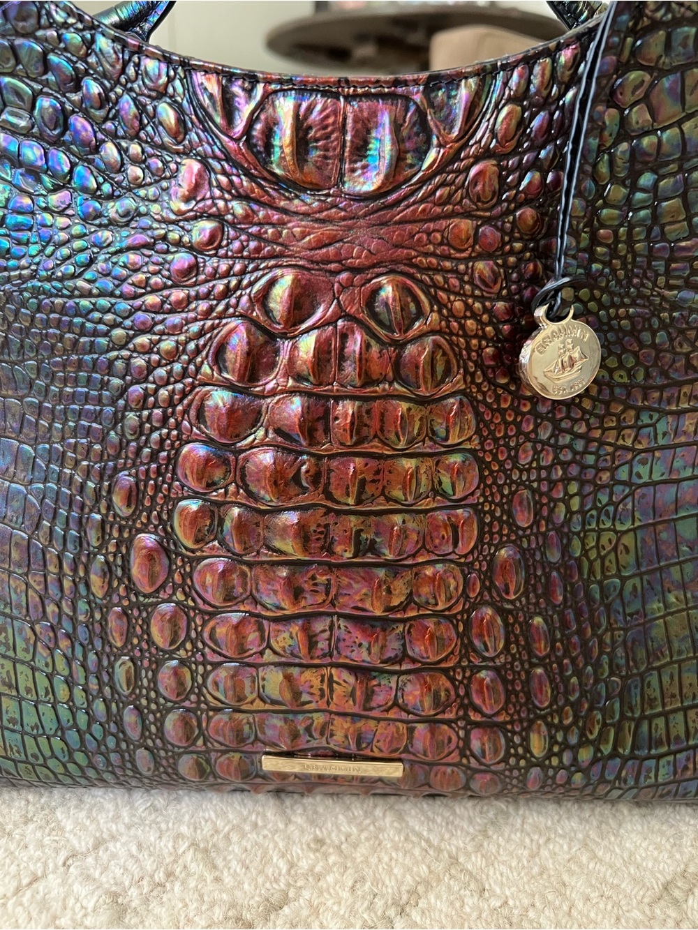 Brahmin Large Elaine Satchel Galaxy Melbourne Embossed Croc Leather Bag - Picture 4 of 13